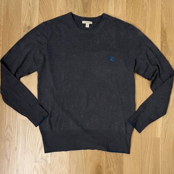 Burberry Men's Gray Crewneck Sweater, 100% Extra Fine Merino Wool